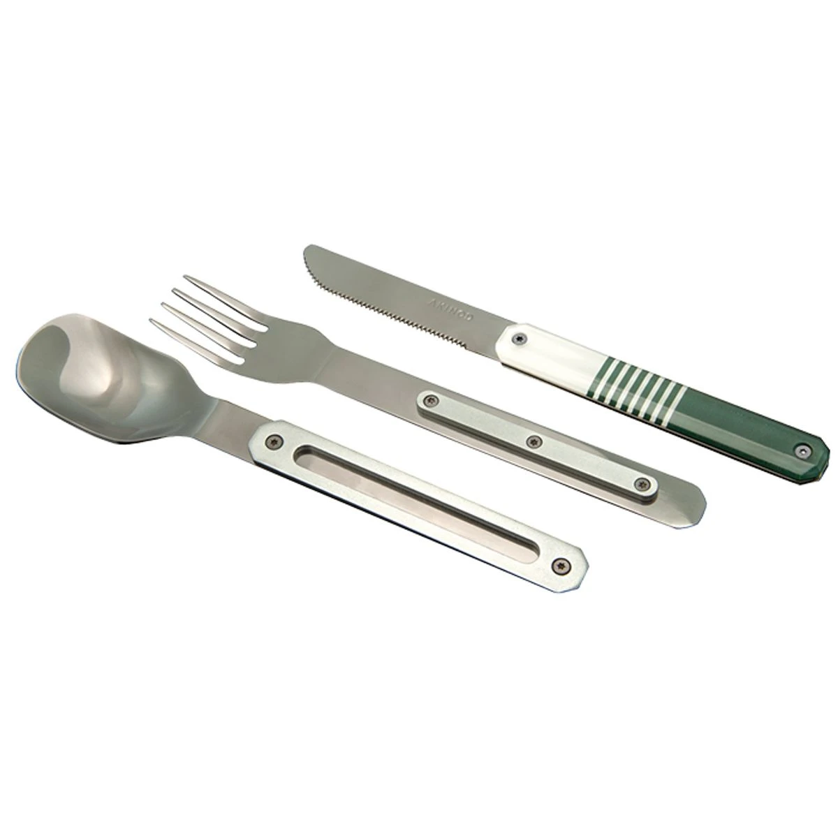 AKINOD 12H34 Set De 3 Couverts Inox Nomades MARINIERE VERTE 2 AKINOD 12H34 Set De 3 Couverts Inox Nomades MARINIERE VERTE – Image 2