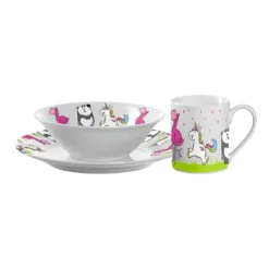 BAMBINI Ensemble De Table Fille Enfant - 3 Pièces Assiette Bol Et Mug Porcelaine Leonardo