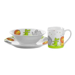 BAMBINI Ensemble De Table Garçon Enfant - 3 Pièces Assiette Bol Et Mug Porcelaine Leonardo