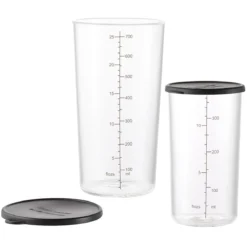 BAMIX Set De 2 Gobelets Gradués 0.4 Et 0.7 L Verre Avec Couvercle Noir
