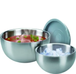 Bol Saladier Double Paroi En Acier Inoxydable + Couvercle GSW