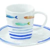 EASY LIFE BORD DE MER Tasse Café Thé Avec Soucoupe Porcelaine Décor Poissons 250 Ml SC