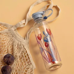 Bouteille Gourde En Verre 750ml LEONARDO Bleu Flower