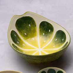 Coupe Ovale Plat Creux De Servcie Legumier Saladier Céramique émailléee TYPHOON Décor Citron Vert 28 Cm