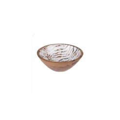 Coupe Saladier Plat Creux En Manguier Intérieur émaillé Décor ARECA Marron D18