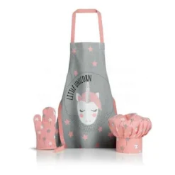 Ensemble Tablier Gant Toque Pour Enfant Licorne Rose