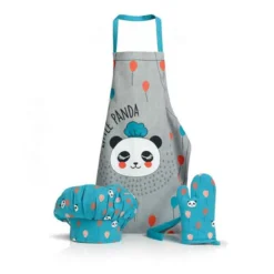 Ensemble Tablier Gant Toque Pour Enfant Panda Bleu