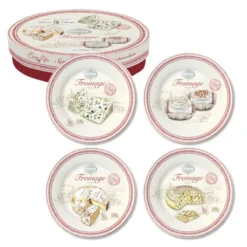 EASY LIFE FROMAGE Coffret De 4 Assiettes à Dessert Décorées