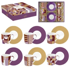 EASY LIFE GEOMETRIC ART Coffret Paire Tasse Café Expresso Porcelaine Easylife - Les 6
