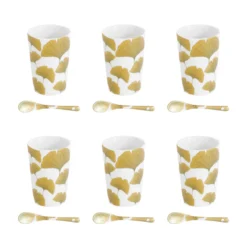 GINKGO Coffret Tasse Gobelet Café Expresso Avec Cuillère Porcelaine 11 CL TABLE PASSION - Les 6