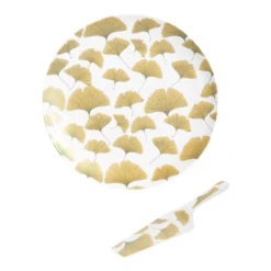 GINKGO Plat De Service Tarte Gâteaux D31 Cm Avec Pelle Porcelaine TABLE PASSION