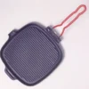 GRILL Carré Fonte émaillée NOIR Poignée Rabattable INVICTA 27.5 X 25.5