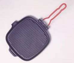 GRILL Carré Fonte émaillée NOIR Poignée Rabattable INVICTA 27.5 X 25.5