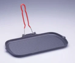 GRILL Rectangle Fonte émaillée NOIR Poignée Rabattable INVICTA 37.5 X 22.5 Cm