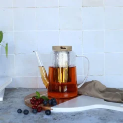 GUSTAVE Théière En Verre Borosilicate Bouchon Bois 1.2 L OGO