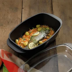 KERROS Cocotte à Braiser Rectagulaire Et Couvercle En Verre Induction KELA Noir 6.5 L