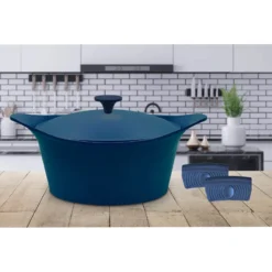 L´incroyable Cocotte Cookut Revêtement Céramique 24 Cm + Poignée Et Manique - Bleu Myrtille