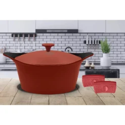 L´incroyable Cocotte Cookut Revêtement Céramique 24 Cm + Poignée Et Manique - Rouge Passion