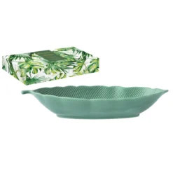 EASY LIFE MADAGASCAR Plat De Service Creux Porcelaine EASYLIFE L30 Feuille Bananier Vert Clair SC