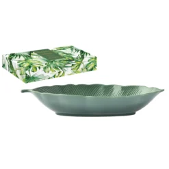 EASY LIFE MADAGASCAR Plat De Service Creux Porcelaine EASYLIFE L30 Feuille Bananier Vert SC
