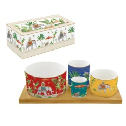 EASY LIFE MARAJAH Set Apéritif 4 Coupelles En Porcelaine Sur Plateau En Bambou EASYLIFE
