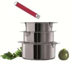 MUTINE Série 3 Casseroles Amovible Inox Corps Classique 16 à 20 CRISTEL + Poignée MUTINE