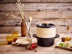 NORI Cocotte En Fonte Emaillée Avec 2 Paniers Vapeur BEKA Ronde Noir D20 -Maison Cuisine Série nori cocotte en fonte emaillee avec 2 paniers vapeur beka ronde noir d20 3