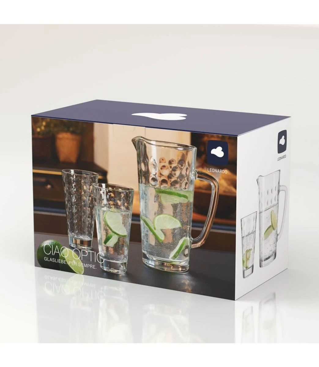 OPTIC Coffret Pichet Broc 1.2 L Avec 4 Verres Haut LEONARDO 2 OPTIC Coffret Pichet Broc 1.2 L Avec 4 Verres Haut LEONARDO – Image 2