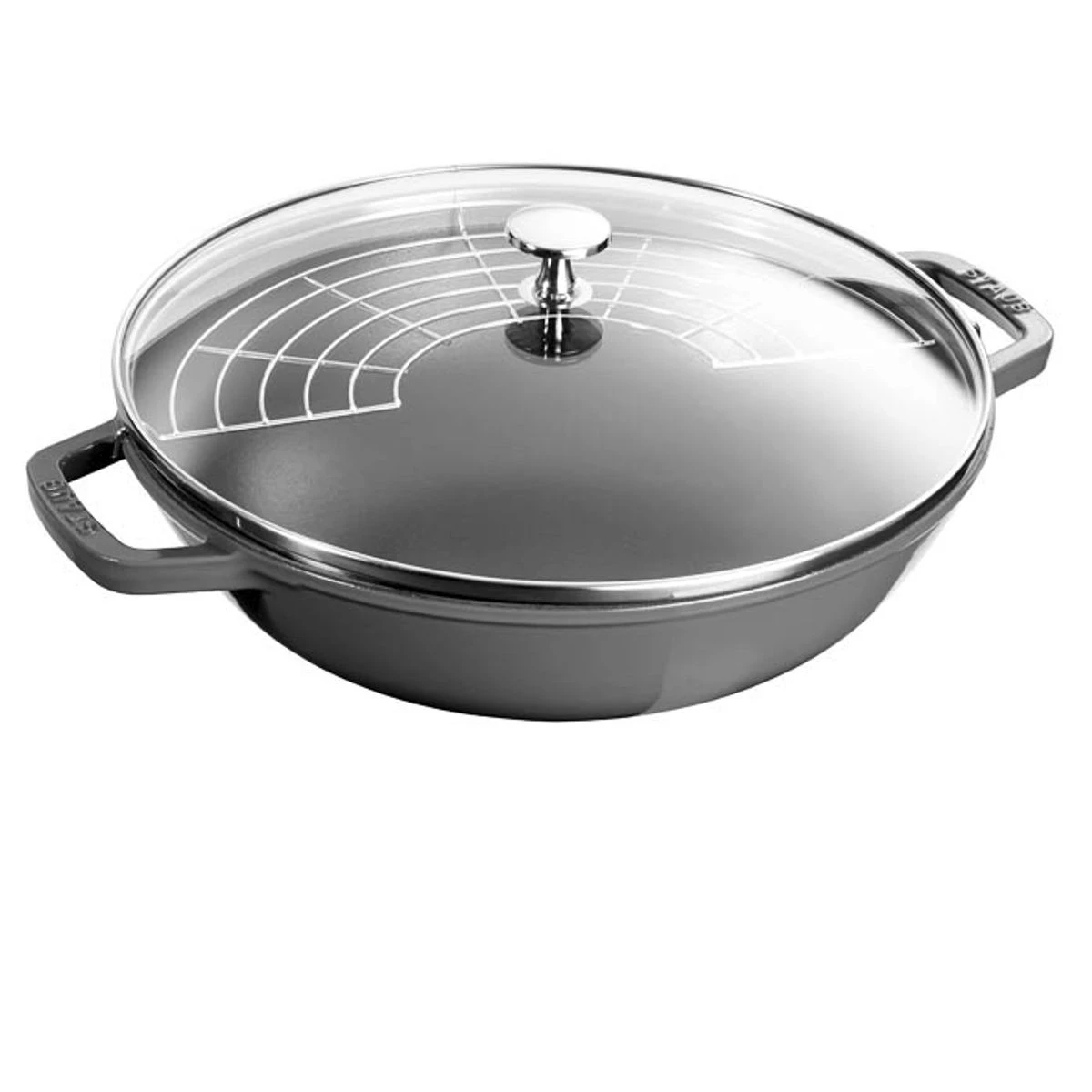 Wok Fonte émaillée Couvercle Verre Staub D30 GRIS GRAPHITE PR 1 Wok Fonte émaillée Couvercle Verre Staub D30 GRIS GRAPHITE PR