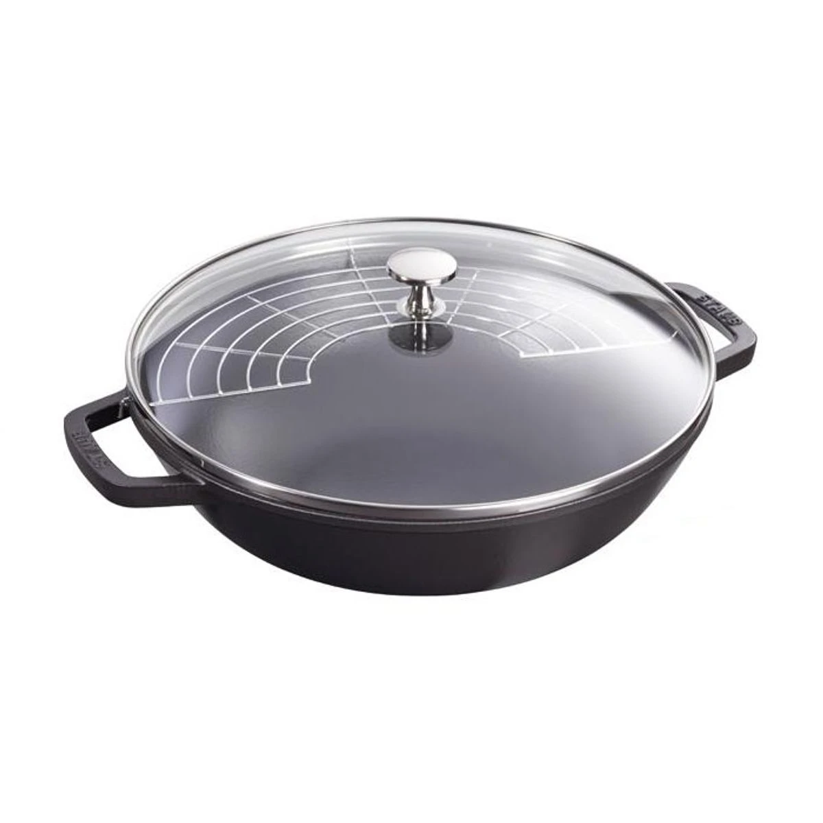 Wok Fonte émaillée Couvercle Verre Staub D30 NOIR MAT PR 1 Wok Fonte émaillée Couvercle Verre Staub D30 NOIR MAT PR