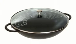 Wok Fonte émaillée Couvercle Verre Staub D37 NOIR MAT PR